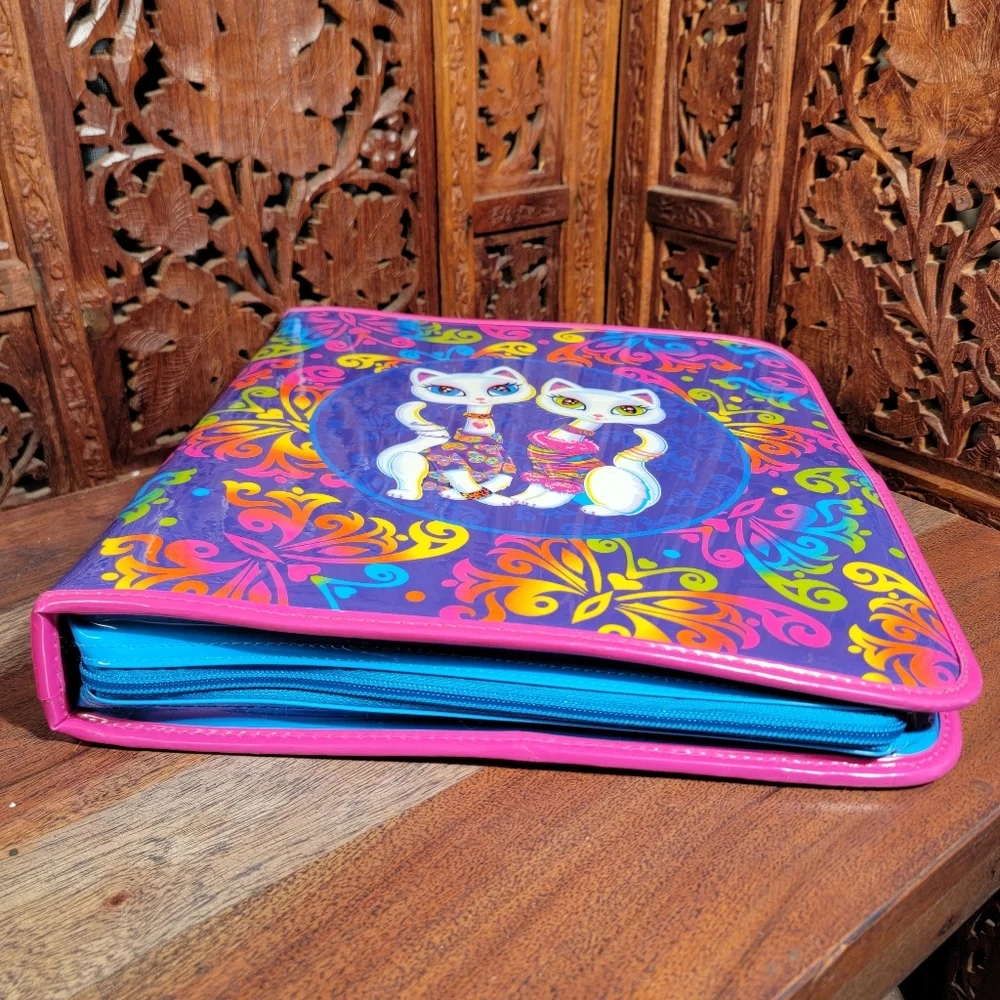 Vintage Y2K Lisa Frank Siamese Cats Roxi & Rollie Zipper 3 Ring Binder, Folders